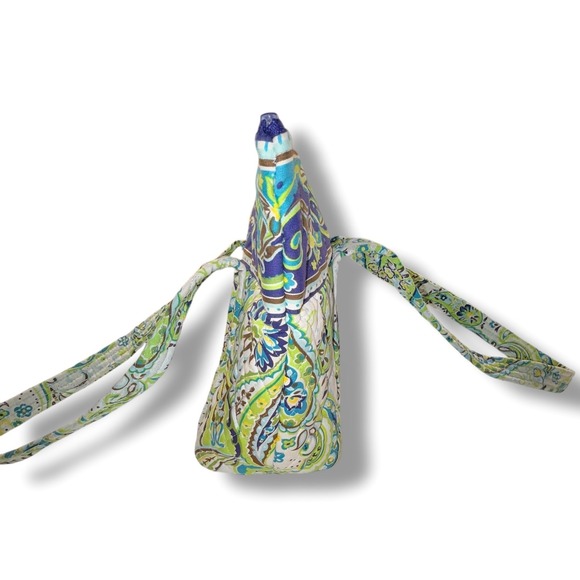 Santa Cruz Quilted Paisley Tote Bag Blue Green Yellow Floral Accent New - Picture 5 of 10